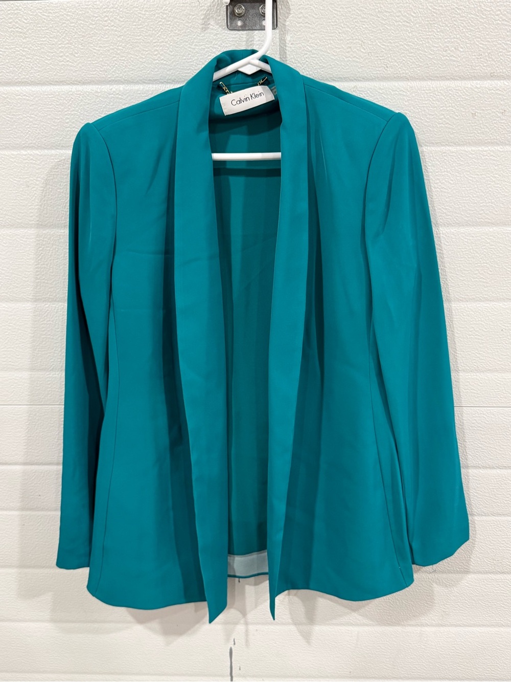 Calvin Klein Teal Open-Front Draped Blazer